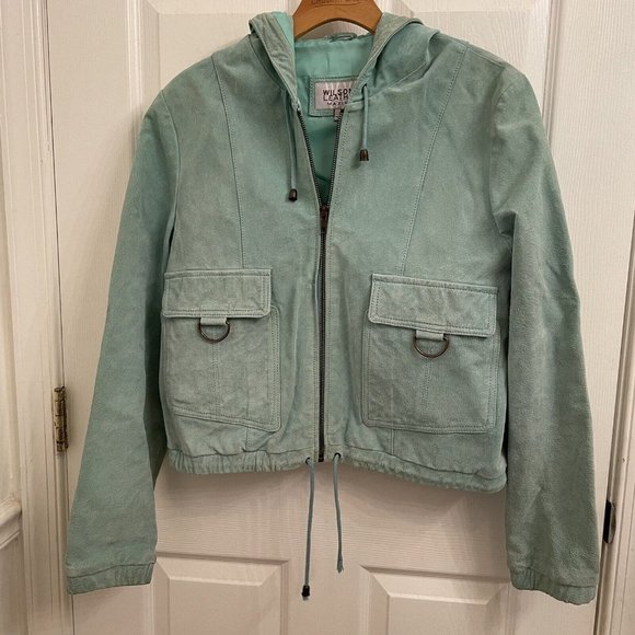 Wilsons Leather Maxima Green Leather Suede Hooded Jacket size L - Picture 1 of 6